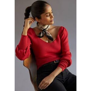 Anthropologie Red V-Neck Sweater